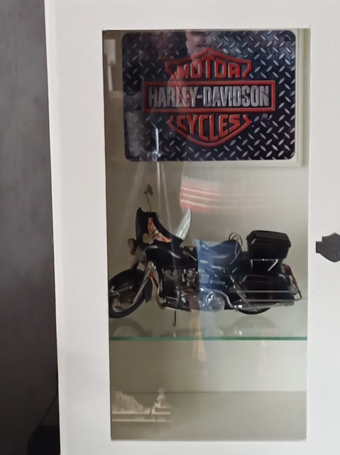 Harley Davidson in der lackierten Vitrine